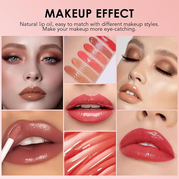 Hydrating Glow Lip Gloss Oil, Tinted Lip Plumper Lip Glosses Oil, Younger-Looking Lips Chocolate Scent, Non-Sticky Creamy Texture for Dry Lips, Brillo labial en aceite hidratante con brillo 04#