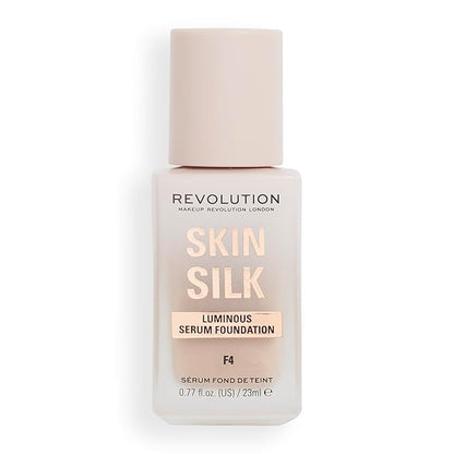 Revolution, Skin Silk Serum Foundation, Light to Medium Coverage, Lightweight & Radiant Finish, Contains Hyaluronic Acid, F4 Light Skin Tones, 0.77 fl oz
