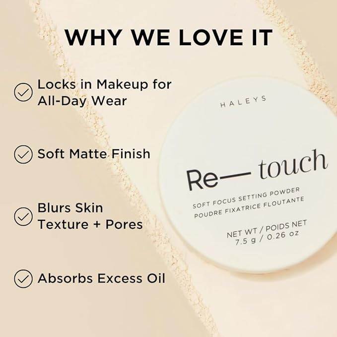 HALEYS Re-touch Setting Powder VEGAN + CRUELTY-FREE, Ultra-Blurring, Lightweight, Non-Caking, Nourishes, Smoothens for Filter-Like Finish, Soft Focus Translucent Loose Powder (Fair Shade)