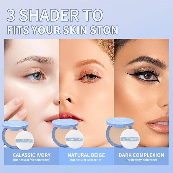 LAMUSELAND Pressed Powder Compact, Oil Control Brighten Skin Color Face Powder, Whitening Highlighting Face Makeup Tools for Women Girls (JG01)