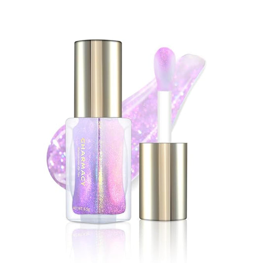 CHARMACY Aurora Chameleon Moisturizing Lip Gloss, MultiColor Shifting Shimmer Lip Gloss, Hydrating Non-Sticky Formula Glitter Lip Glaze, Easy to Apply, Long-Lasting, High-Shine Sheer Finish #02