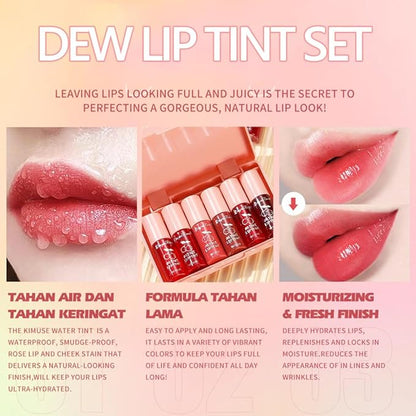 6 Colors Lip Tint Stain Korean Lip Gloss Set, Plumping Lip Tint Mini Liquid Lipstick, Multi-Use Cheek and Lips, Long lasting Waterproof, Non-Stick Cup, Tinted Lip Makeup