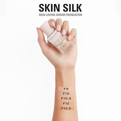 Revolution, Skin Silk Serum Foundation, Light to Medium Coverage, Lightweight & Radiant Finish, Contains Hyaluronic Acid, F12.5 Medium Skin Tones, 0.77 fl oz