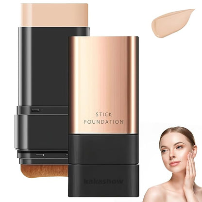 2 in 1- Luxury Anti-Wrinkle Foundation Stick, Long-Lasting Stick Foundation, Double Head Foundation Make Up Stick with Brush, Flawless Eraser Foundation Stick (White, 2PCS)