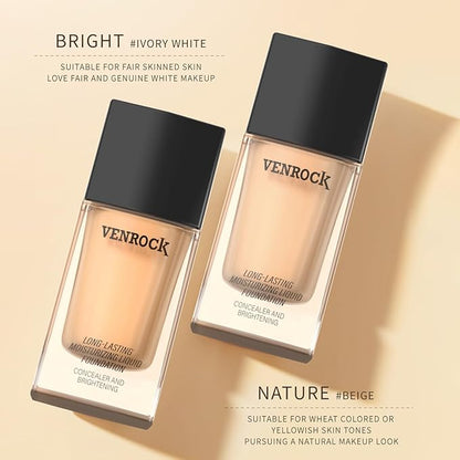 Long-Lasting Moisturizing Liquid Foundation, Waterproof, Concealer with Brightening Effect (02# Beige, 30ml)