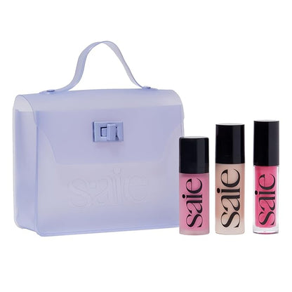 Saie SaieGlow Starter Kit - Hydrating + Highlighting Makeup Kit with Glowy Super Gel in Roseglow, Dew Blush in Baby, and Glossybounce Lip Gloss in Play (3 Count)