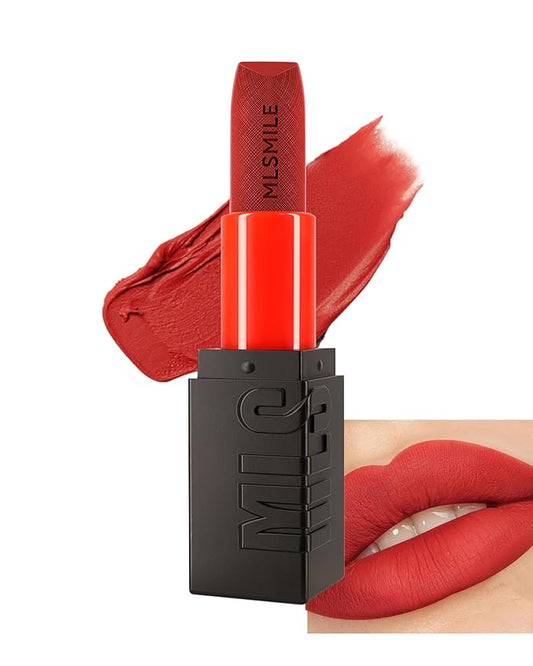 Matte Lipstick Bright Red, Nude Matte Lipstick Long-Lasting Lip Makeup Waterproof Smudge Proof for Women,Silky Velvet Moisturizing Lip Stick High Impact Lip Color Lip Gloss Balm Gift for Girls-03