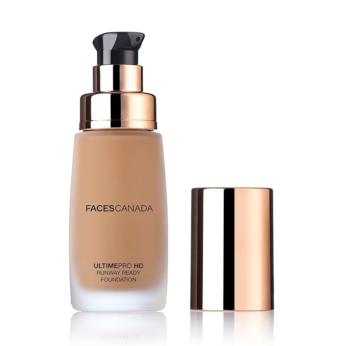 Faces Canada HD Runway Ready Foundation, Red Orange Extract & Gold particles, High Coverage, Oil-Free, Flawless Radiance, Vegan & Cruelty Free, Paraben Free, Almond Beige 06 (Beige), 1.01 Fl Oz