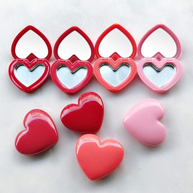 1Pc Pink Heart-Shaped Eyeshadow Makeup Box With Lip Stick Powder Containers Cases Dispenser - Travel Size