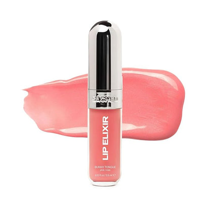 Sacheu Lip Elixir Nourishing and Hydrating Lipgloss — Moisturizing Plumping Lip Gloss Enriched with Collagen, Non-Sticky Lip Color Smooth High-Shine Finish, Vegan & Cruelty-Free, Bunny Tongue (Pink)