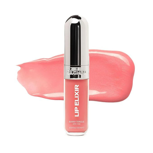 Sacheu Lip Elixir Nourishing and Hydrating Lipgloss — Moisturizing Plumping Lip Gloss Enriched with Collagen, Non-Sticky Lip Color Smooth High-Shine Finish, Vegan & Cruelty-Free, Bunny Tongue (Pink)