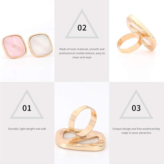 Beaupretty 2PCS Nail Palette Ring Nail Makeup Polish Ring Resin Marble Nail-Art Palette with Adjustable Finger-Ring