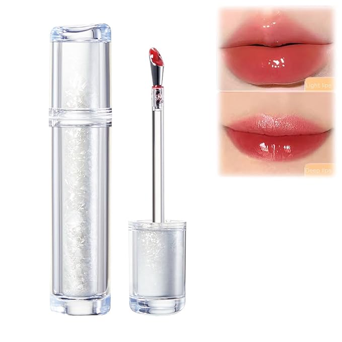 Lip Gloss, Ice Watery Lip Gloss, Ice Iron Tinted Lip Tint, Jelly Hydrating Lip Gloss, Moisturizing Nonstick Tinted Gloss Lip Oil (#02 Ice Sugar Strawberry)