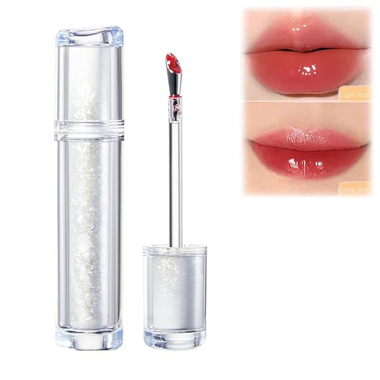 Lip Gloss, Ice Watery Lip Gloss, Ice Iron Tinted Lip Tint, Jelly Hydrating Lip Gloss, Moisturizing Nonstick Tinted Gloss Lip Oil (#02 Ice Sugar Strawberry)