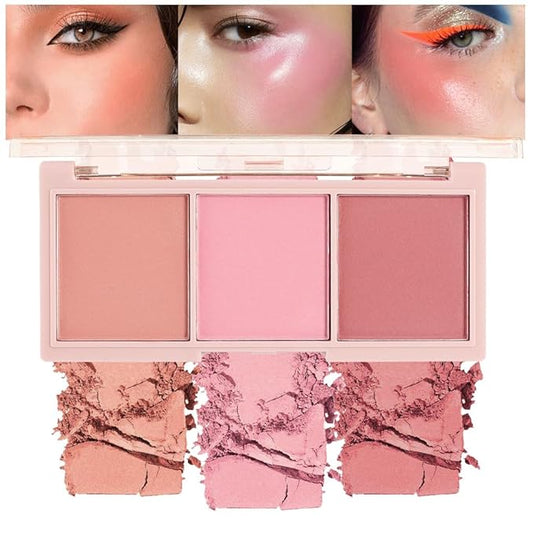 3 IN 1 Brown Nude Face Highlight Bronzer Powder Palette for Face Cheeks Contour Brightening, Buildable Matte Coverage Natural Makeup,Ultra Sculpt Nose Shadow Eyeshadow Primer 01# (01#, 3 Grid)