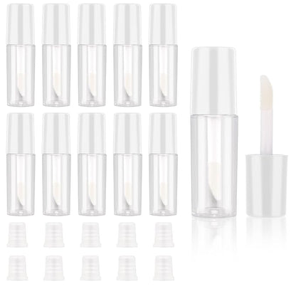 Molain 10pcs Empty Lip Gloss Tubes, 1.2ml Mini Refillable Cosmetic Containers Bottles Lip Balm Bottles for Lipstick Samples, Lip Balms(White tube cap)