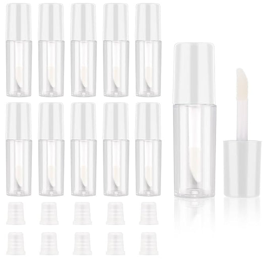 Molain 10pcs Empty Lip Gloss Tubes, 1.2ml Mini Refillable Cosmetic Containers Bottles Lip Balm Bottles for Lipstick Samples, Lip Balms(White tube cap)