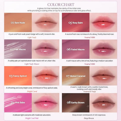 Heart Percent Dote On Mood One Way Glowy Tint, Glass-like High Shine Glossy Finish w/Long-Lasting Luminous Color Lip Stain for Glowy Look, #08. Earthy Brown