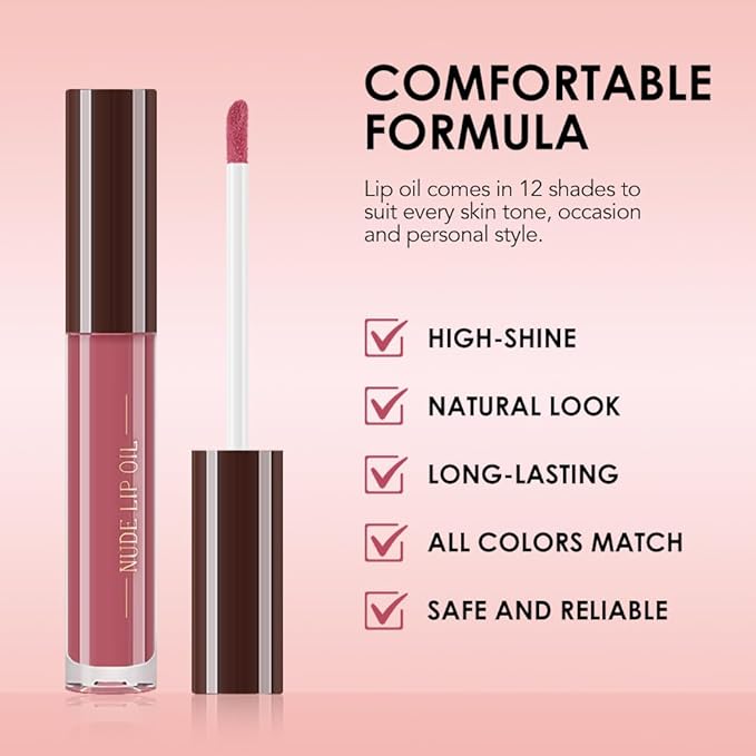 Hydrating Glow Lip Gloss Oil, Tinted Lip Plumper Lip Glosses Oil, Younger-Looking Lips Chocolate Scent, Non-Sticky Creamy Texture for Dry Lips, Brillo labial en aceite hidratante con brillo 08#
