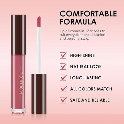 Hydrating Glow Lip Gloss Oil, Tinted Lip Plumper Lip Glosses Oil, Younger-Looking Lips Chocolate Scent, Non-Sticky Creamy Texture for Dry Lips, Brillo labial en aceite hidratante con brillo 08#