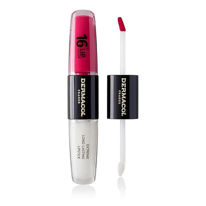 Dermacol NEW 16-Hour Lip Colour, Highly Pigmented Glossy Lip Stain, Two-Phase Lip Plumper Gloss, Kissproof Lip Makeup Products with Matte and Glitter Finish, n.8