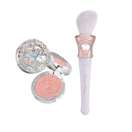 Flower Knows Swan Ballet Embossed Blush 05 Dreamy Season+Butterfly Cloud Collar Angled Powder Brush Frosty Wisteria