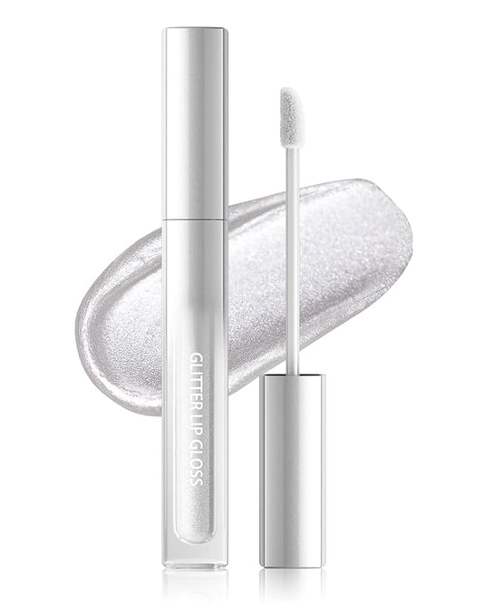 Silver Metallic Liquid Lipstick, Non-Stick Cup Glitter Lip Gloss, High Pigmented Lip Color with Transfer-proof Wear, Long Lasting Waterproof Shimmer Sparkly Lipstick Cosplay Makeup for Women-01