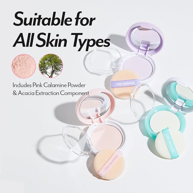 I'M MEME Compact - Tone-up Pact | Korean Pressed Setting Powder for Pink Blur Effect, with Calamine, Mattify Skin, Makeup Foundation, Translucent Compact, Oily Skin, Natural Coverage, 0.35 Oz