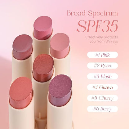 Mineral Color Balm, SPF 35 Multi Color Stick for Lips, Cheeks& Eyes, Blendable Creamy Lightweight Formula, Buildable Shimmer Finish, Multiuse Makeup Stick, Cherry