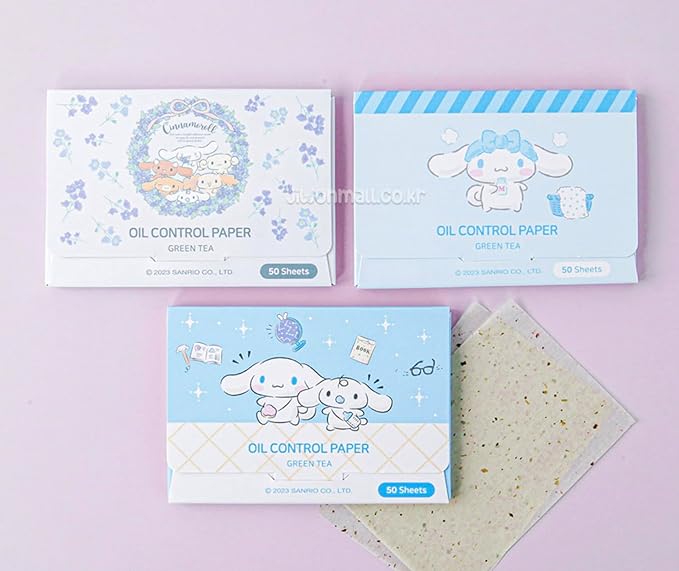 Cinnamoroll's Green Tea Extract Facial Oil Blotting Paper 150 Sheets - Officially Licensed - Packaged in Portable Casing