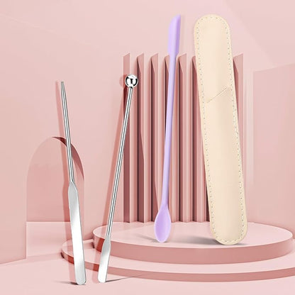 Makeup Spatula, Stainless Steel Depotting Spatula with Silicone Cosmetic Tools Make Up Accessories for Cosmetics Mixing Blending Foundation Small Area of Face
