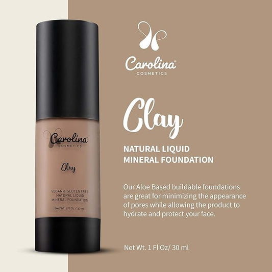 Plant-Based Foundation in Clay Shade - Hydrating, Pore-Minimizing & Buildable Coverage - Vegan, Non-GMO, Gluten-Free, Paraben-Free - Sun Protection - 1Fl Oz