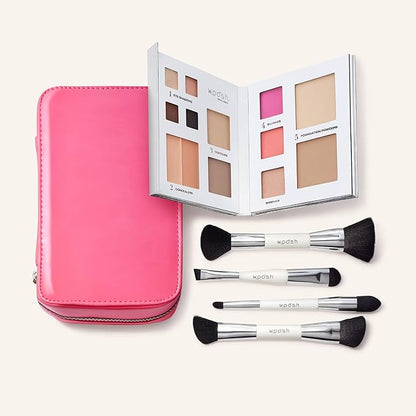 Woosh Beauty, Jetsetter Bundle, Fold out Face Original, Essential Brush Set, Travel Case in Hot Pink, #1 Light