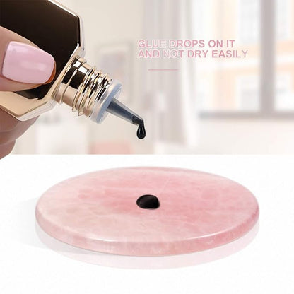 Beaupretty 2 Pieces Grafted Eyelash Jade Stones Eyelash Extension Pallet Holder Round Pallet Pad Resin Nail Art Plate Palette Makeup Palette (Pink)