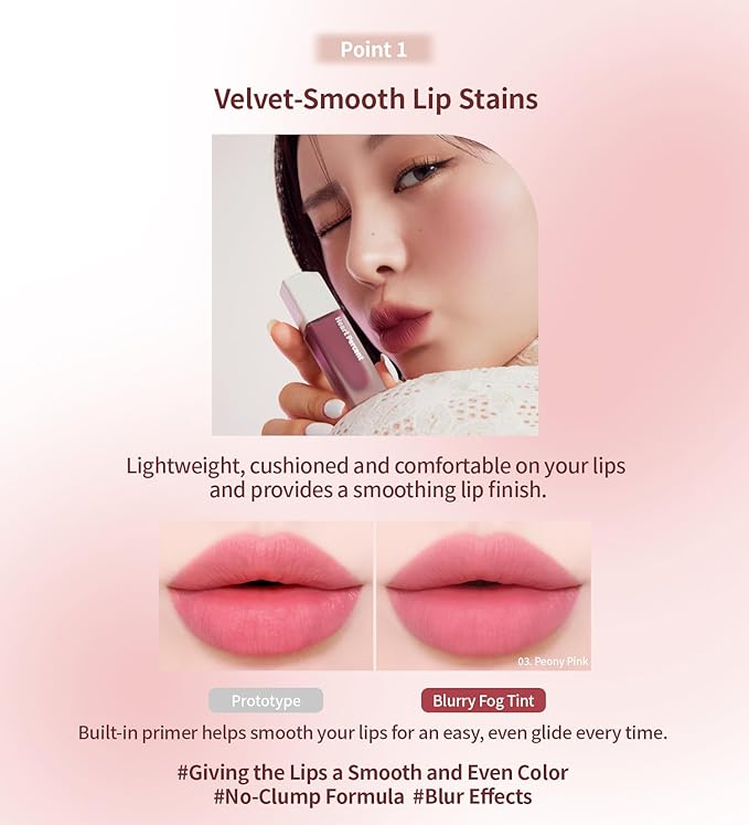 Heart Percent Dote On Mood Blurry Fog Tint, Velvety Matte Soft & Fuzzy Creamy Lightweight Vegan Lip Stains with Personal Color Analysis, #01. Mellow Peach