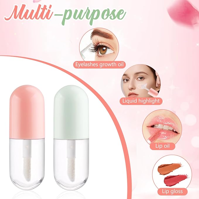20pcs 5ml Mini Clear Plastic Lip Gloss Tubes Empty Capsule Shaped Lip Balm Bottle Travel Size Lipstick Tubes,DIY Lip Gloss Container Vials with Wand Brush,2Colors