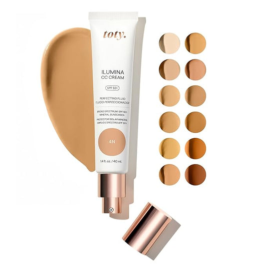 Toty by Sofia Vergara - Ilumina CC Cream SPF 50+ & Ilumina Brush - 100% Mineral Color Correcting Cream + Angled Complexion & Foundation Blending Brush - Tinted moisturizer with spf - 4N Bundle