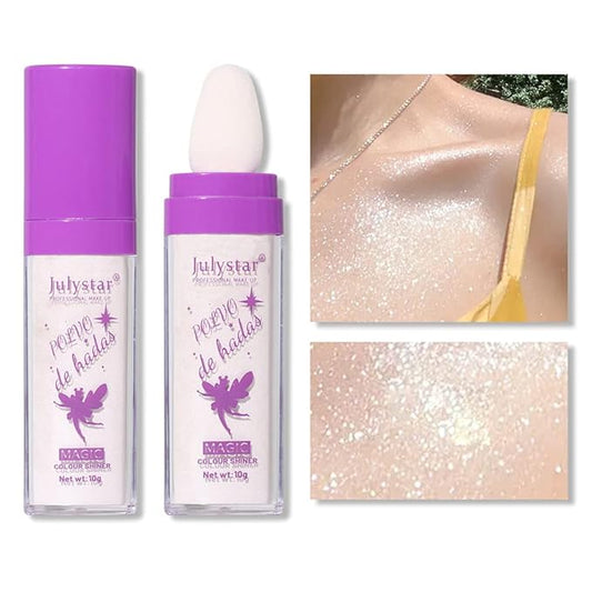 Polvo De Hadas Highlighter Stick Puff Fairy Stick Highlight Powder Glitter Loose Powder Brush Stick Contouring Powder Shimming Face Powder Blusher (#01 Pearl White)