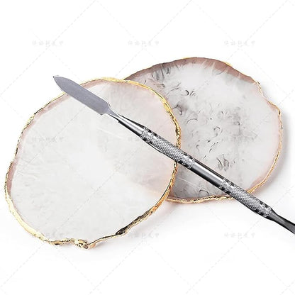 2 Pcs Resin Nail Palette Nail Polish Palette Nail Art Palette with Stainless Stirring Rod (Gray and Green)