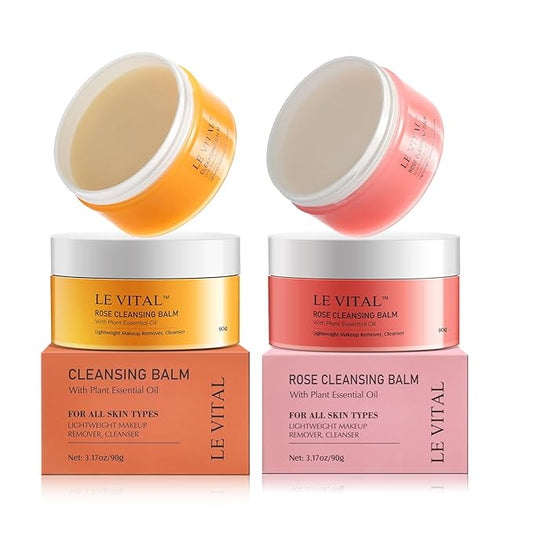 Cleansing Balm, Plant Essential Oil Makeup Remover for Sensitive & Dry Skin, 1-Step Gentle Cleanser for Heavy Makeup, Sunscreen & Women’s Skincare,Travel-Friendly (Pack of 2, Tangerine & Rose)