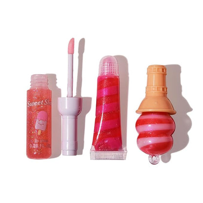 M&U MAKE YOU UP Lip Gloss Set for Girls, 11Pcs Lip Care Set with Ice Cream and Lollipop Shaped Lip Glosses
