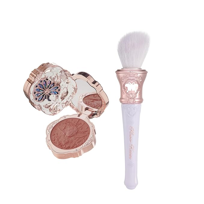 Flower Knows Little Angel Cream Blush 01 Flaming Heart+Butterfly Cloud Collar Angled Powder Brush Frosty Wisteria