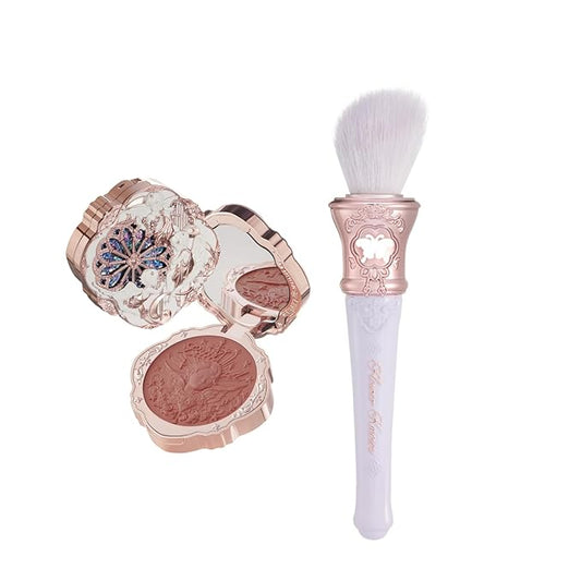 Flower Knows Little Angel Cream Blush 01 Flaming Heart+Butterfly Cloud Collar Angled Powder Brush Frosty Wisteria