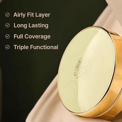 [CHALLANS de PARIS] Cushion de Lunar Excellence Cream Foundation - High Coverage, All-Day Wear, Lightweight Texture, Even Skin Tone, Hydrating Glow, All Skin Types, 0.53 oz (21 Bright Ivory, 0.53 oz)