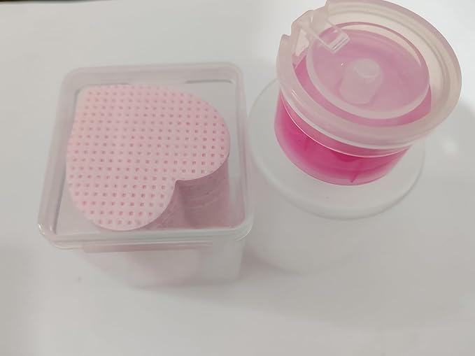 200 Pieces Nail Cotton Pads,1 Pull-Down Pump Dispenser Bottle, Super Absorbent Soft Non-Woven Eyelash Glue Wipes, Nail Polish dehumidifier for Eyelash Extension Products and Nail Oil Bottle (Pink)
