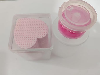 200 Pieces Nail Cotton Pads,1 Pull-Down Pump Dispenser Bottle, Super Absorbent Soft Non-Woven Eyelash Glue Wipes, Nail Polish dehumidifier for Eyelash Extension Products and Nail Oil Bottle (Pink)