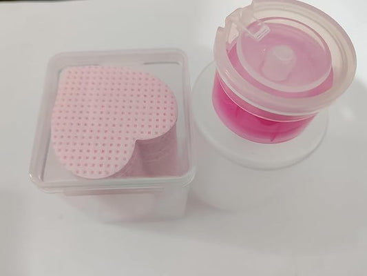 200 Pieces Nail Cotton Pads,1 Pull-Down Pump Dispenser Bottle, Super Absorbent Soft Non-Woven Eyelash Glue Wipes, Nail Polish dehumidifier for Eyelash Extension Products and Nail Oil Bottle (Pink)