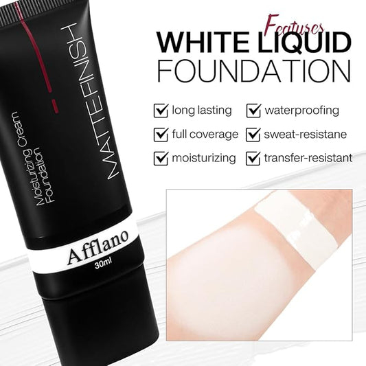 White Foundation Goth makeup,Full Coverage color changing foundation,liquid,creamy, waterproof, long-lasting makeup for Goth Clown Make up, Daily,Cosplay, Dramatic, Halloween Makeup