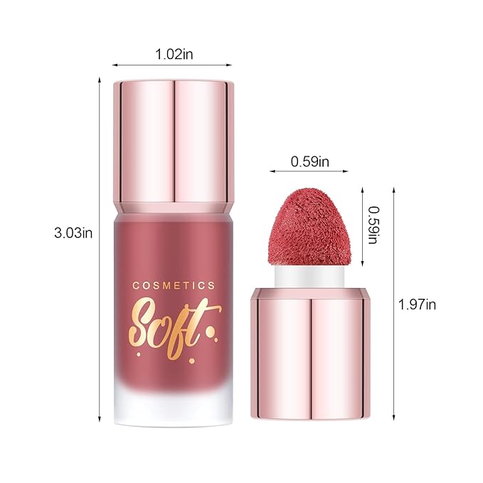 Boobeen Soft Liquid Blush Makeup for Cheeks, Lightweight and Buildable, Thin Cheek Makeup Stick for Natural Flush Color, Cream Blush Easy to Blend, With Build in Brush