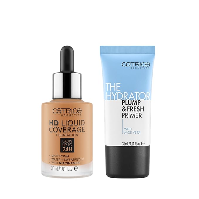 Catrice | HD Foundation 65 & The Hydrator Plump & Fresh Primer Bundle | Full Coverage Makeup | Vegan & Cruelty Free